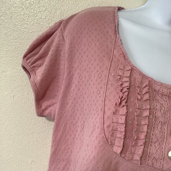 Announcements Coquette Cottagecore Feminine Pink Sequin Milkmaid Blouse Large - Picture 2 of 12